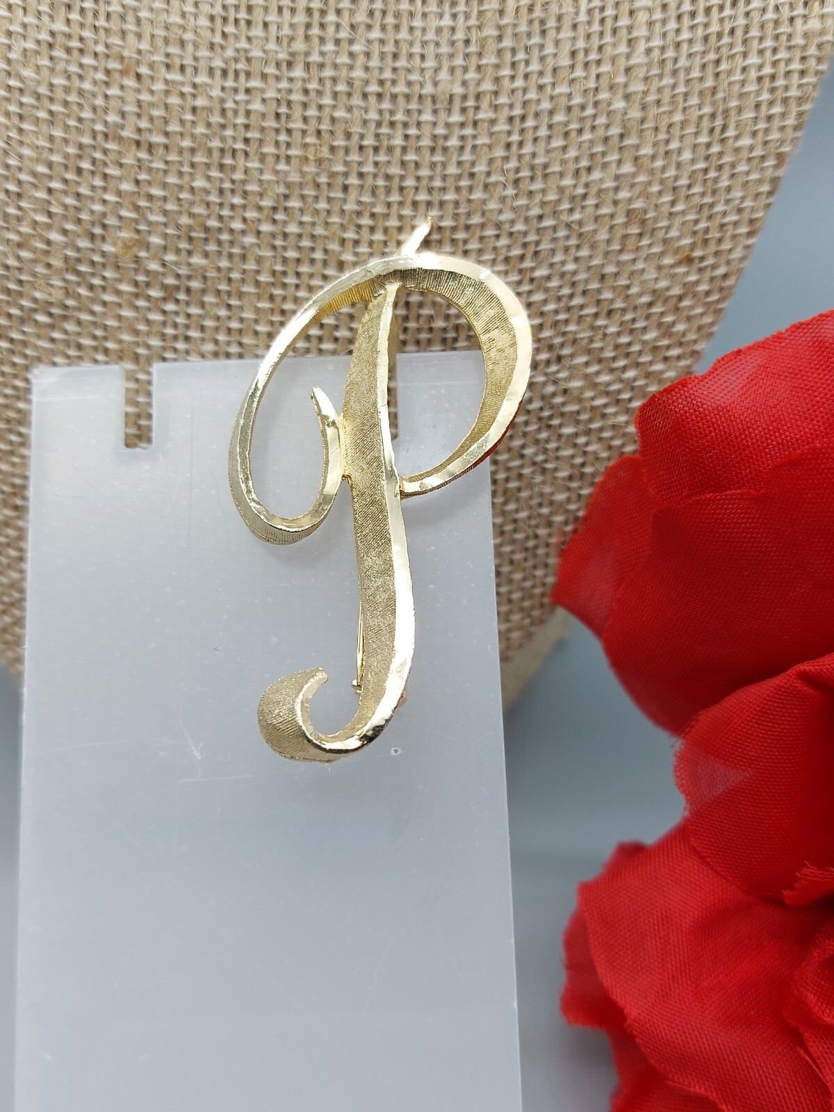 Awesome Vintage Manselle Brooch Brushed and Smooth Finish Letter “P” 2.25″