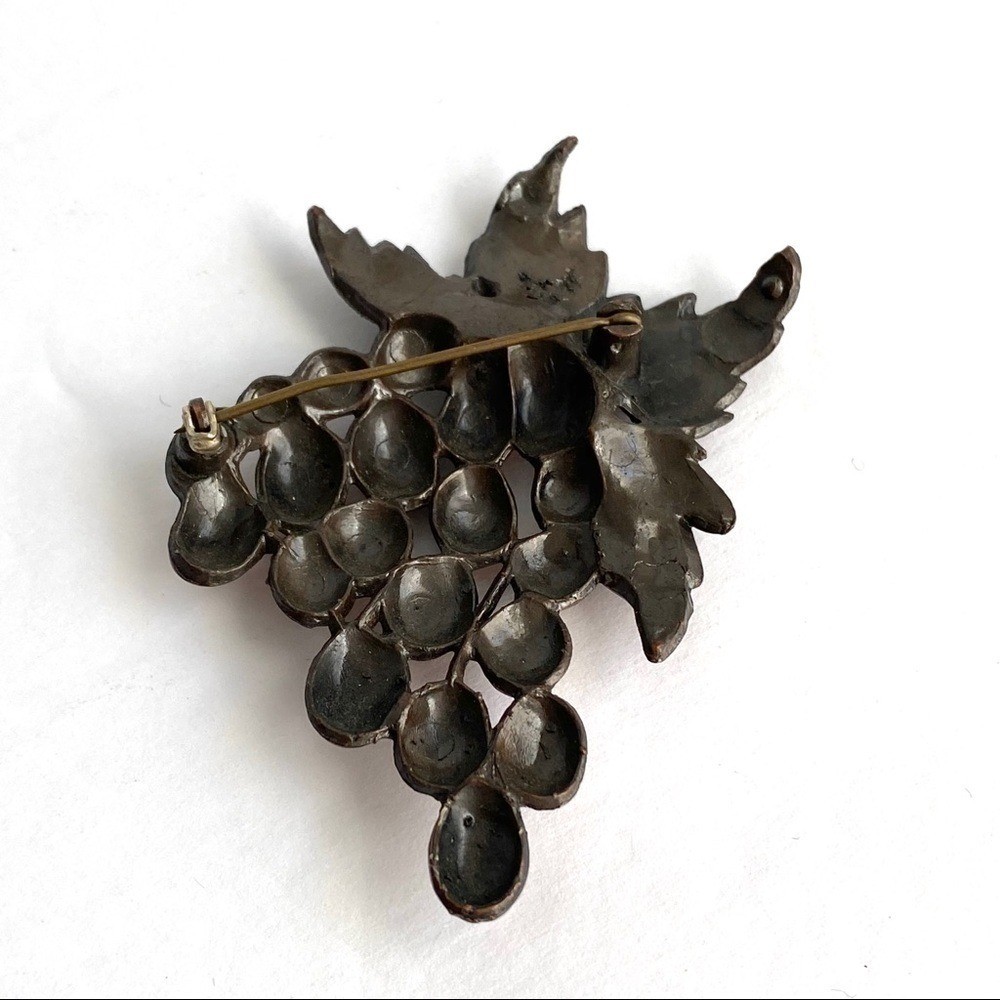Vintage Grape Cluster Copper Brooch Green Stones