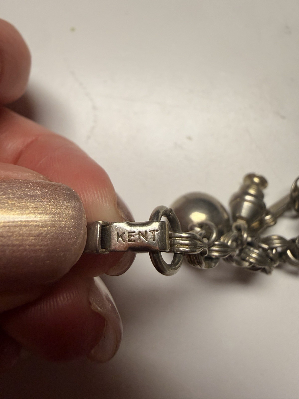Vintage KENT Silver Tone CHARM BRACELET Signed w/15 Charms 6 1/2 Inch