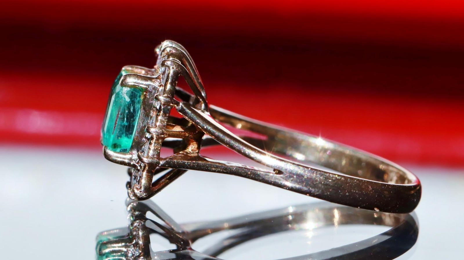 14k rose gold 0.78ct natural diamond sz 4.25 ring emerald vtg treated 2.50g 3823