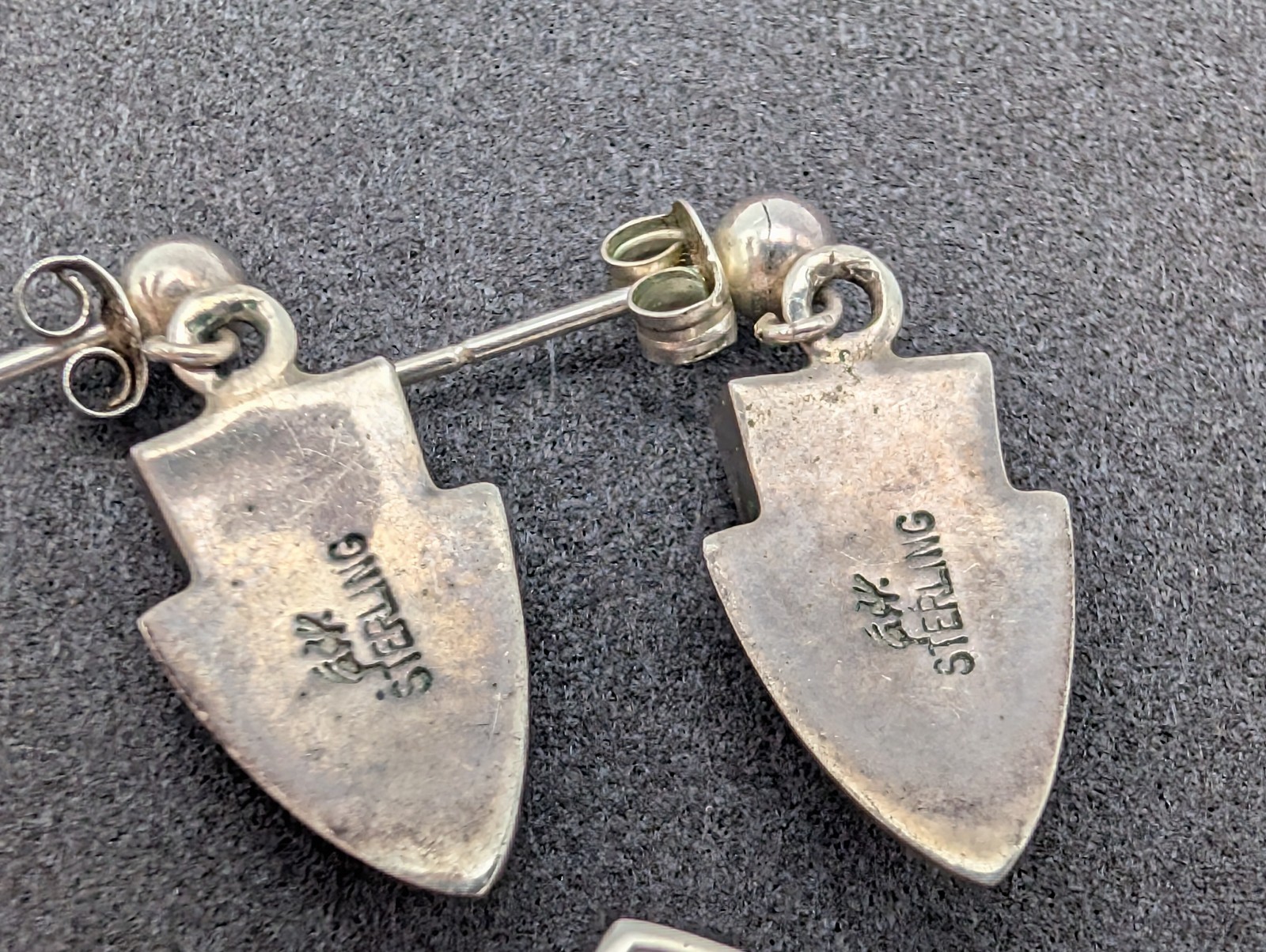 Native American Sterling Silver Inlay Earrings + Pendant Set Tiger Eye Opal Zuni