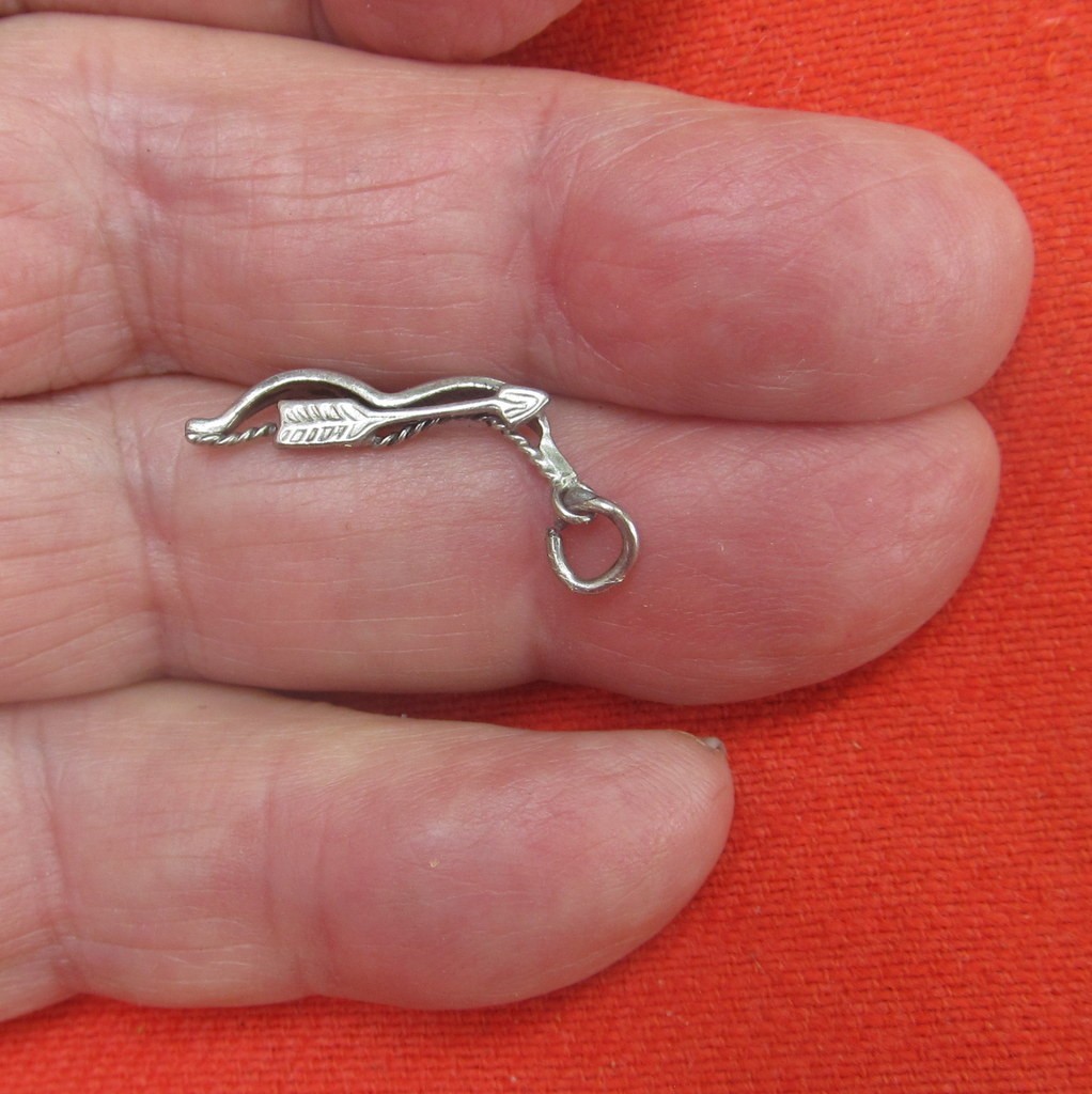3-D Detail Bow & Arrow Sterling Silver Charm About 1-in. L Vintage