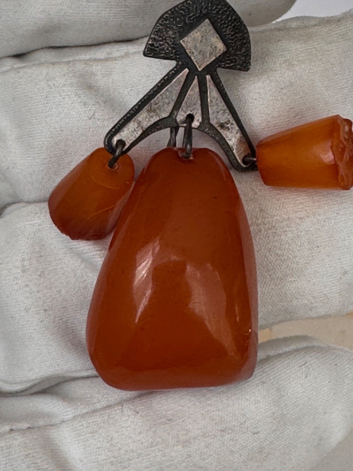 Vtg Baltic Amber Brooch Silver 875 Butterscotch Kaliningrad Factory USSR Soviet