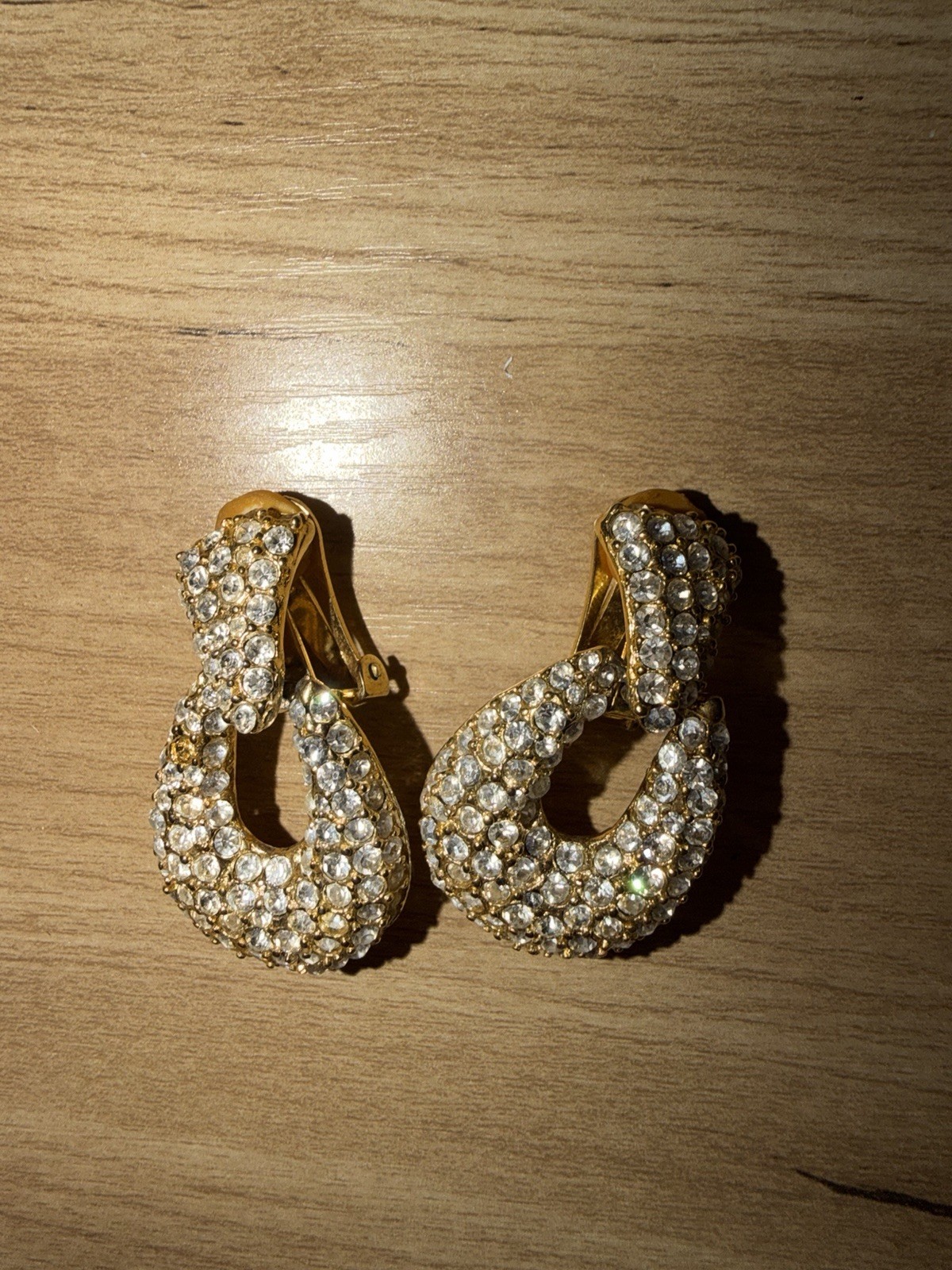 Vintage Rhinestone Door Knocker Clip On Earrings READ