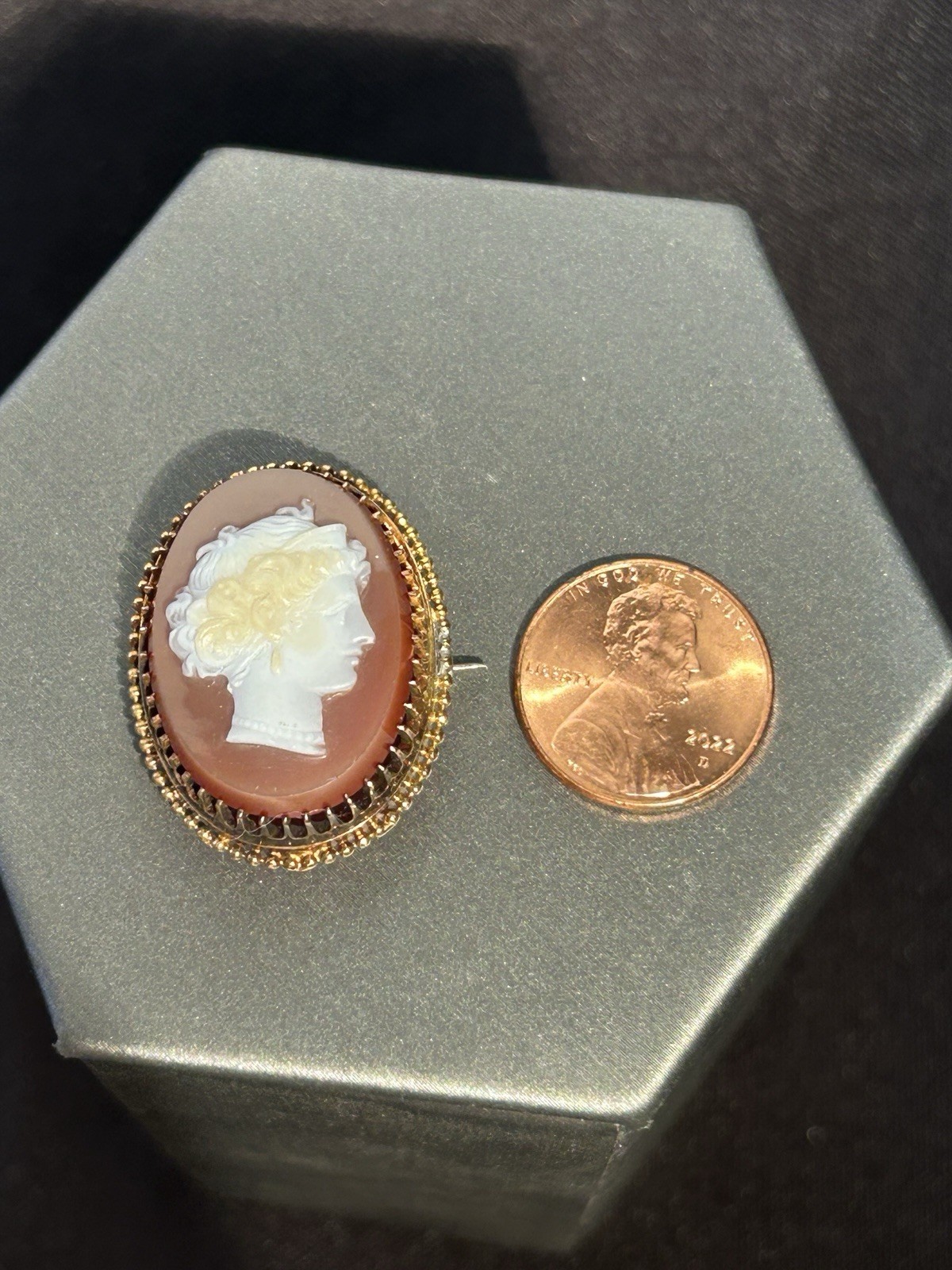 Antique Carved Shell Cameo Brooch Gold Frame Victorian Lady Portrait*