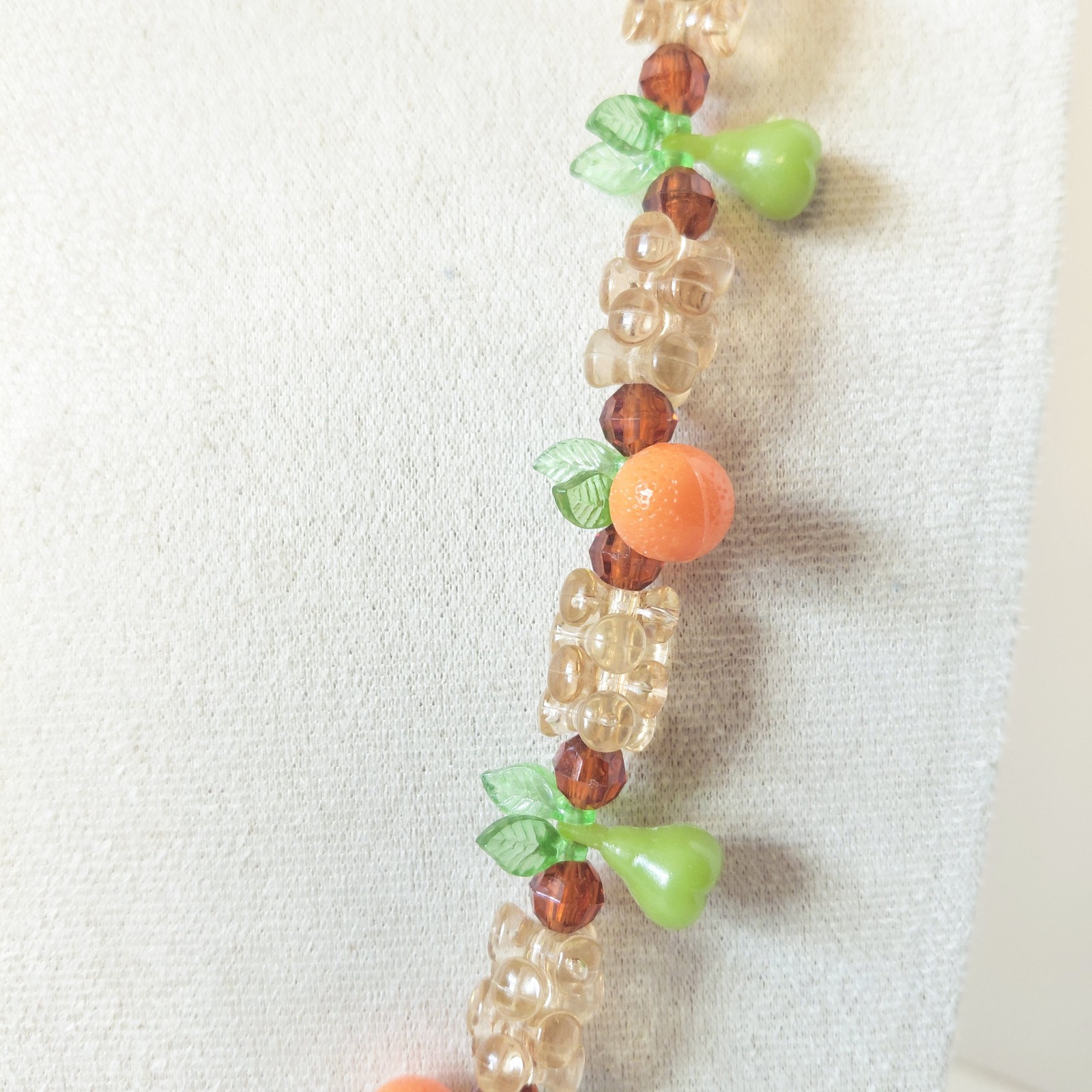 VTG FRUIT SALAD Lucite Glass Crystal Necklace Tutti-Frutti 32″ 1950s estate find