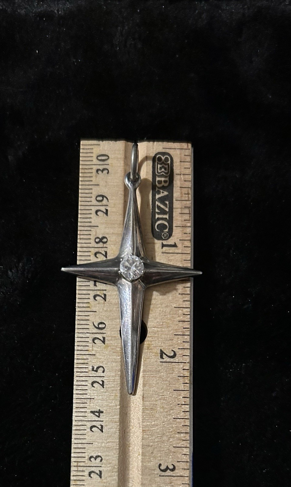 Vintage Sterling Silver Signed Revere Cross Pendant 2 1/4”L ,With CZ Stone 4.4 G