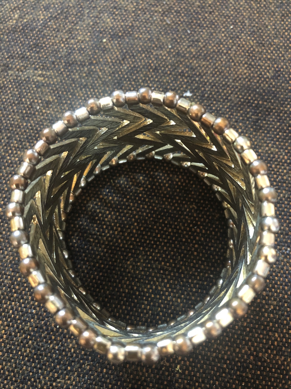 Vintage Rose Gold Tone Metal Zig Zag Stretch Bracelet Heavy 44g