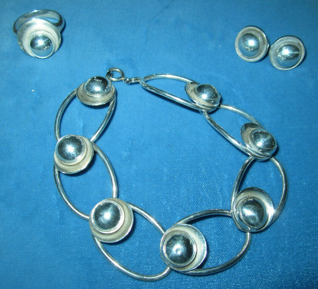 Vtg Neils Erik From (Denmark) sterling silver set – bracelet, ring, earrings