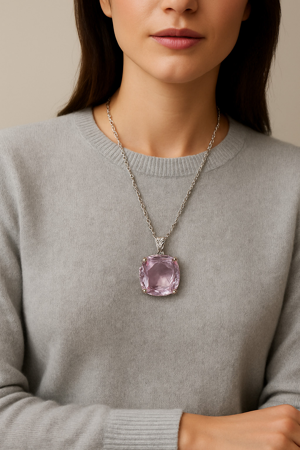 High Quality Pink Sapphire Cushion Necklace 70-80Ct, Gemstone Pendant