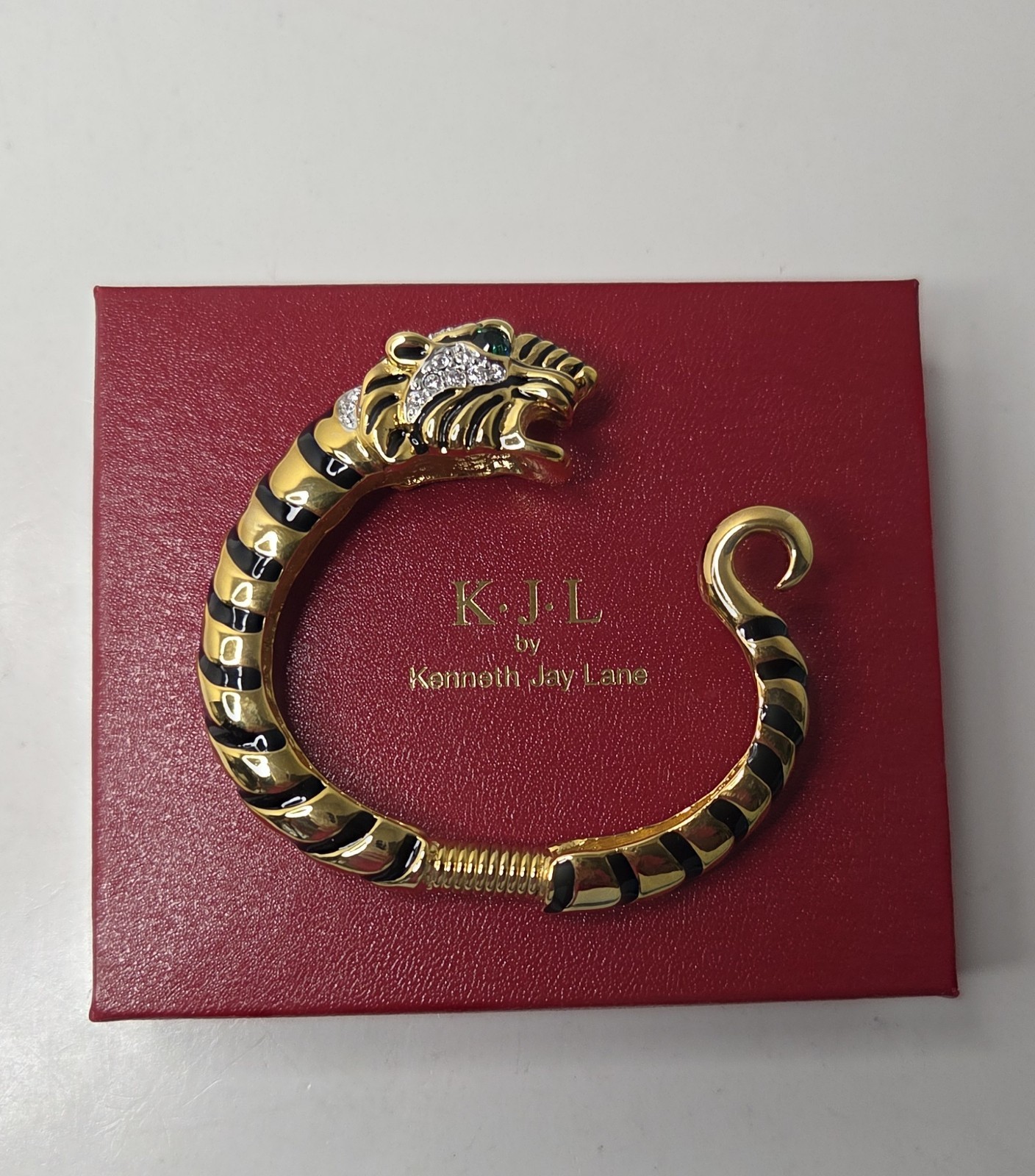 Kenneth J Lane KJL Raja Tiger Enamel & Crystal Bracelet Signed With Box & Papers