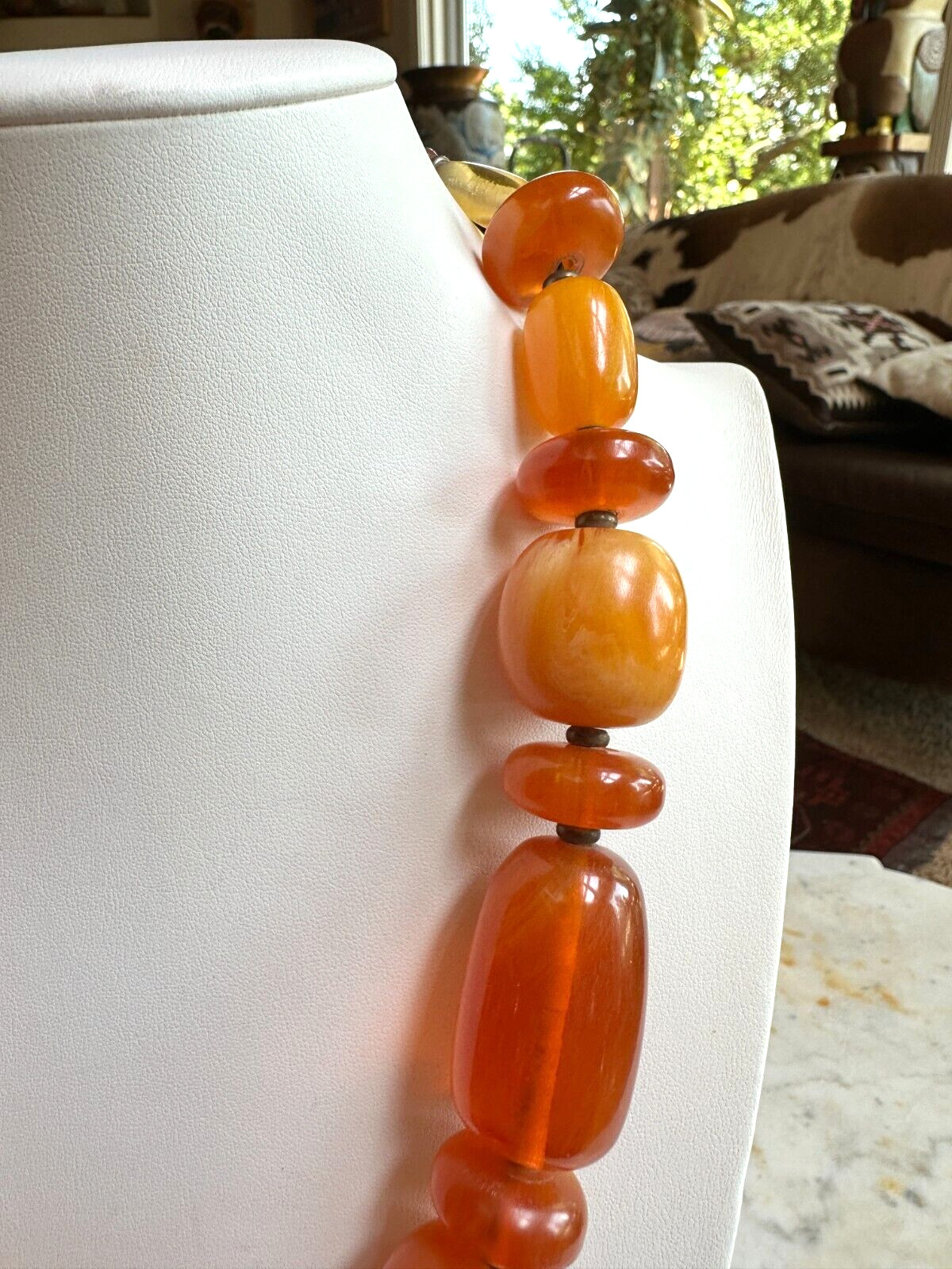Exquisite Antique Baltic Amber Necklace in Butterscotch and Egg Yolk, 24 1/2″