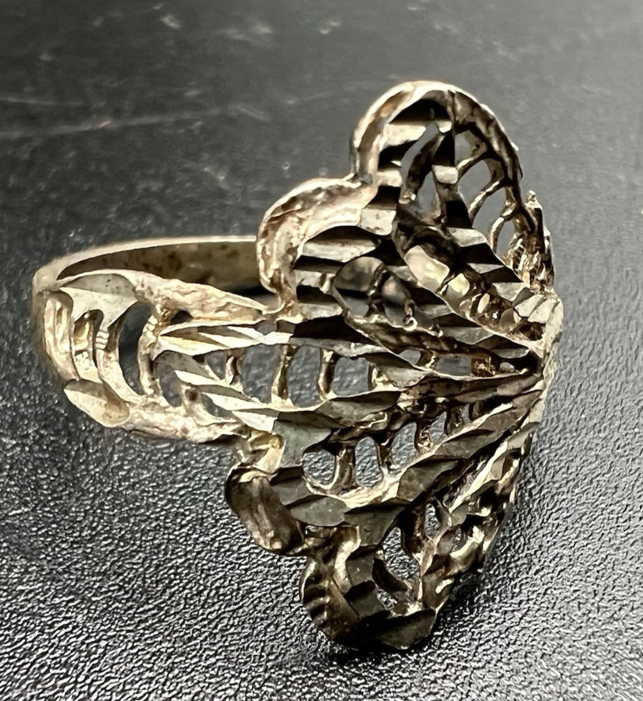 Vtg Sterling Silver Guardian Cutout Filigree Modernist Statement Ring – sz 11.5