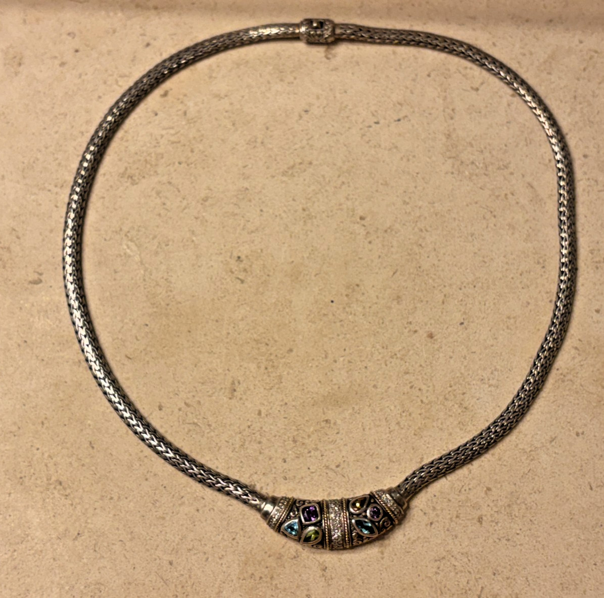 Effy BH Sterling Silver 18K Gold Multi Gemstone Necklace 925 Vintage 44g