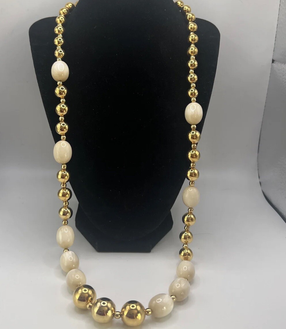 Vintage Napier Ivory and Gold Beaded Statement Necklace