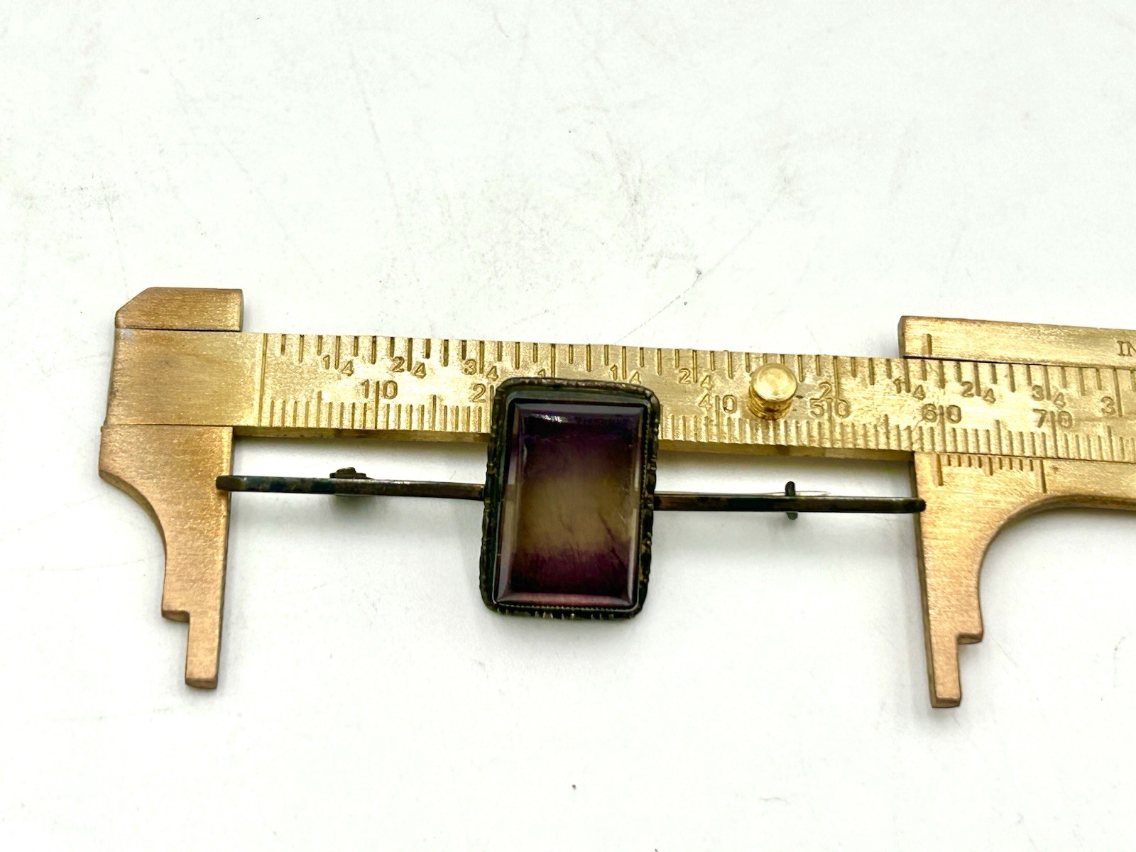 925 Sterling Silver Vintage Large Cushion Cut Amethyst Bar Pin Brooch