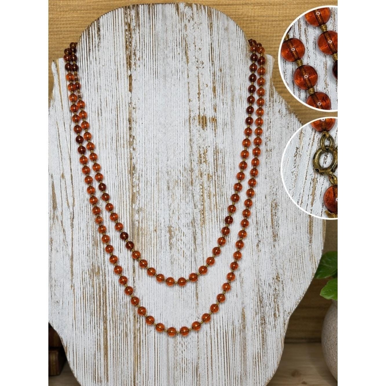 1920s Art Deco Amber Glass Opera Necklace | Vintage Flapper Sautoir | Hand Knot