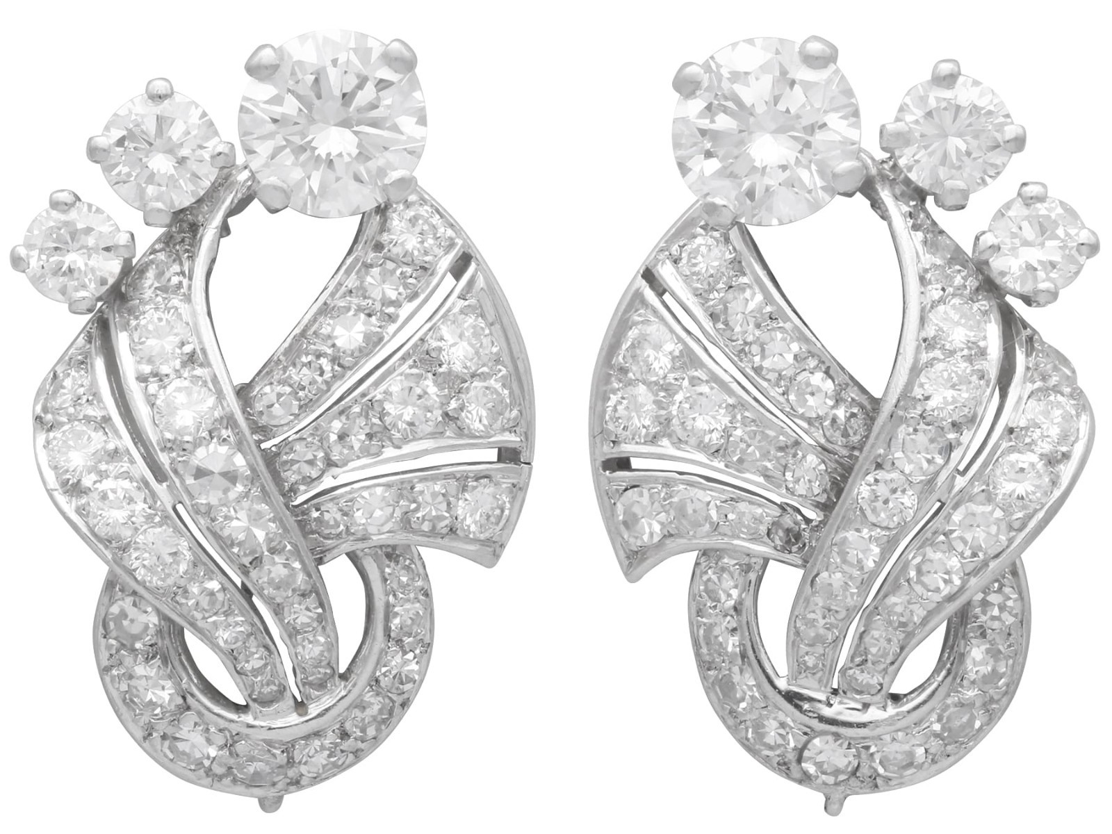 Vintage Art Deco 5.09Ct Diamond and Platinum Earrings Circa 1950