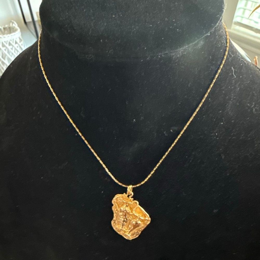 Vintage Gold Plated Pendant Necklace Mixed Metal Art Deco Style 18 Inch