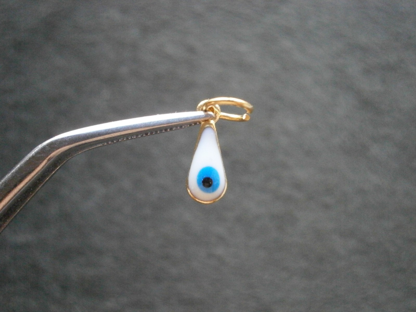 TINY White Evil Eye Amulet Vintage Goldtone & Glass Bead Charm Pendant