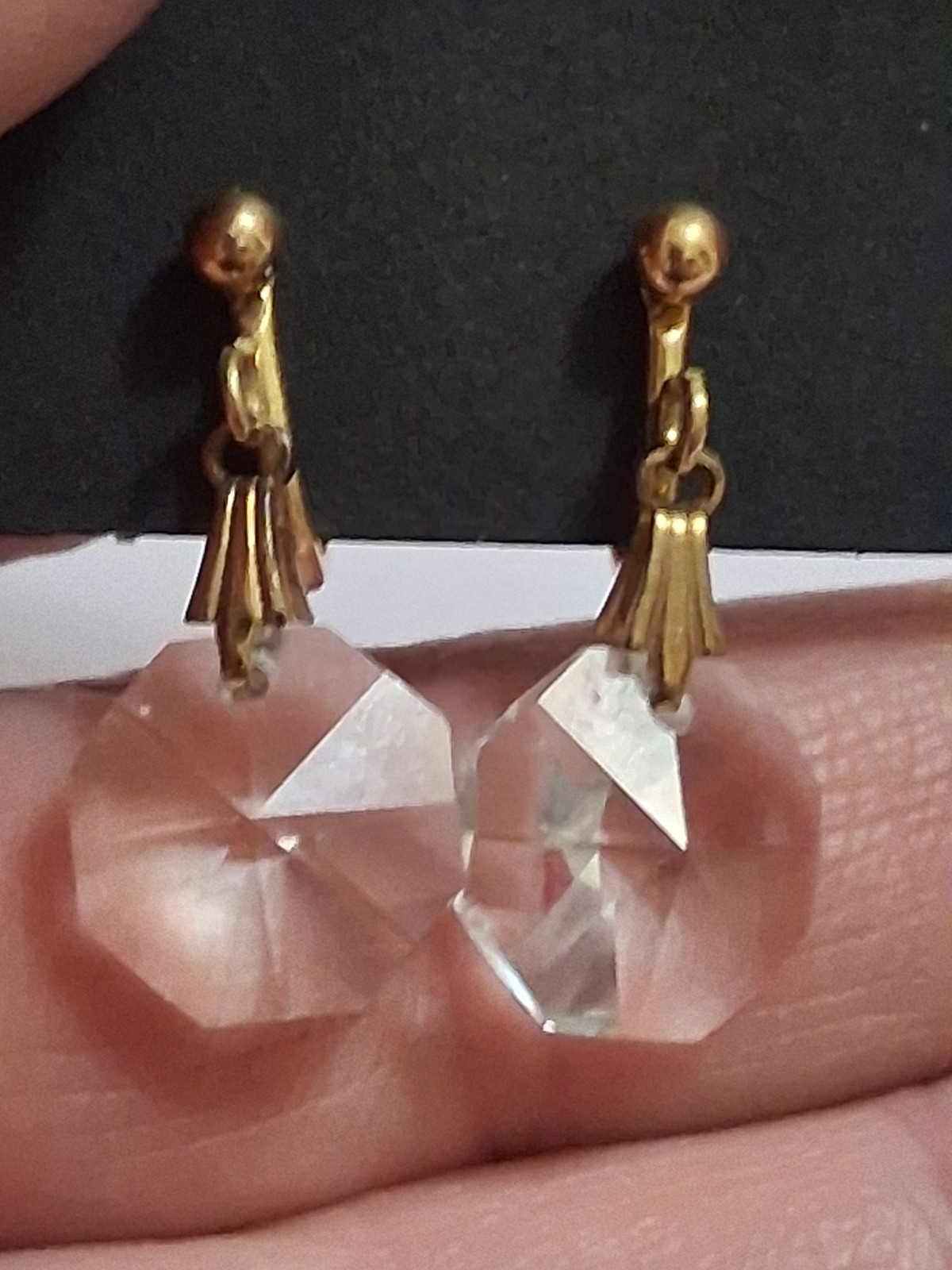 Gold filled faceted crystal dangle drop adjustable clip on earrings, geometric