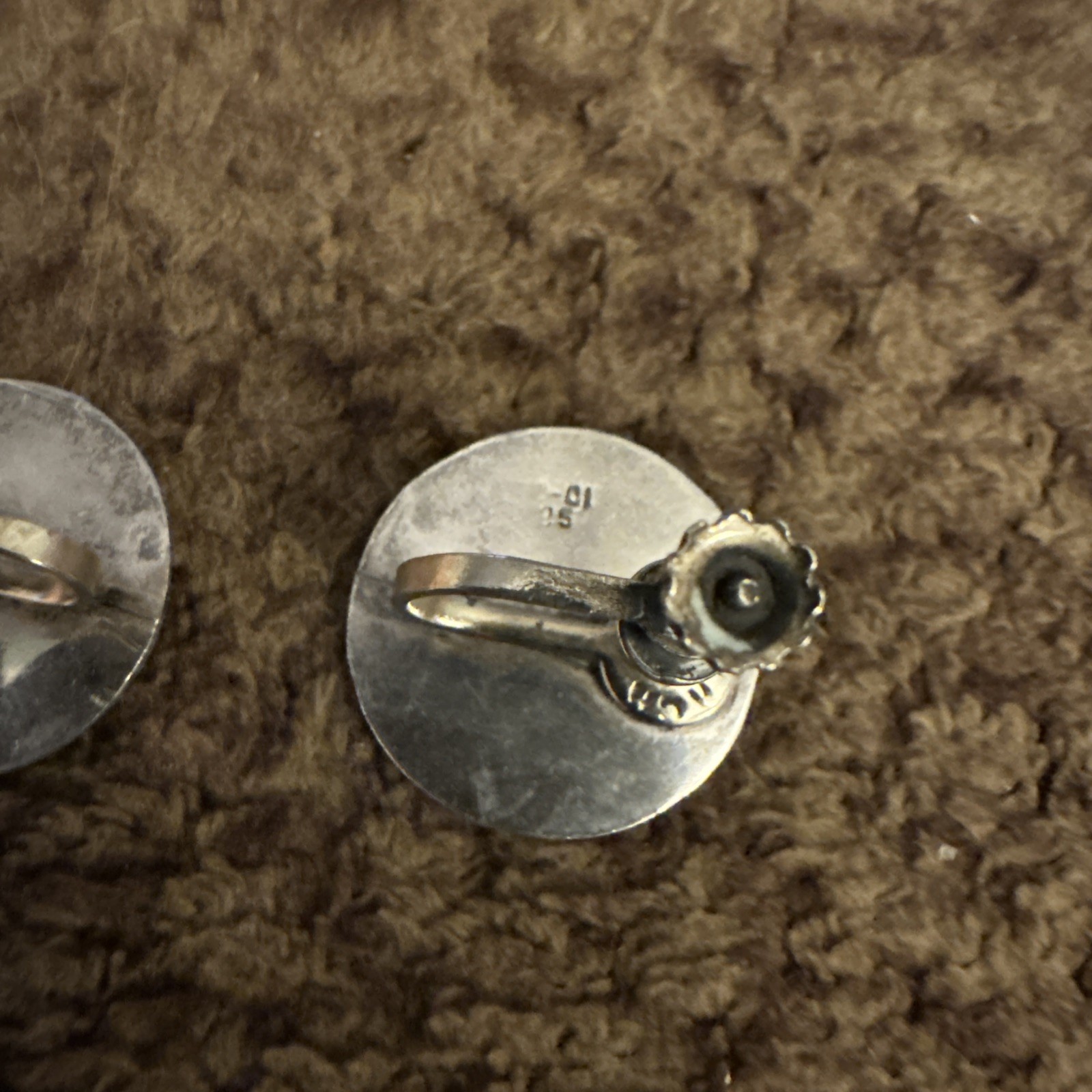 Vintage 925 Sterling Earrings Aztec Mayan Calendar Screw Back