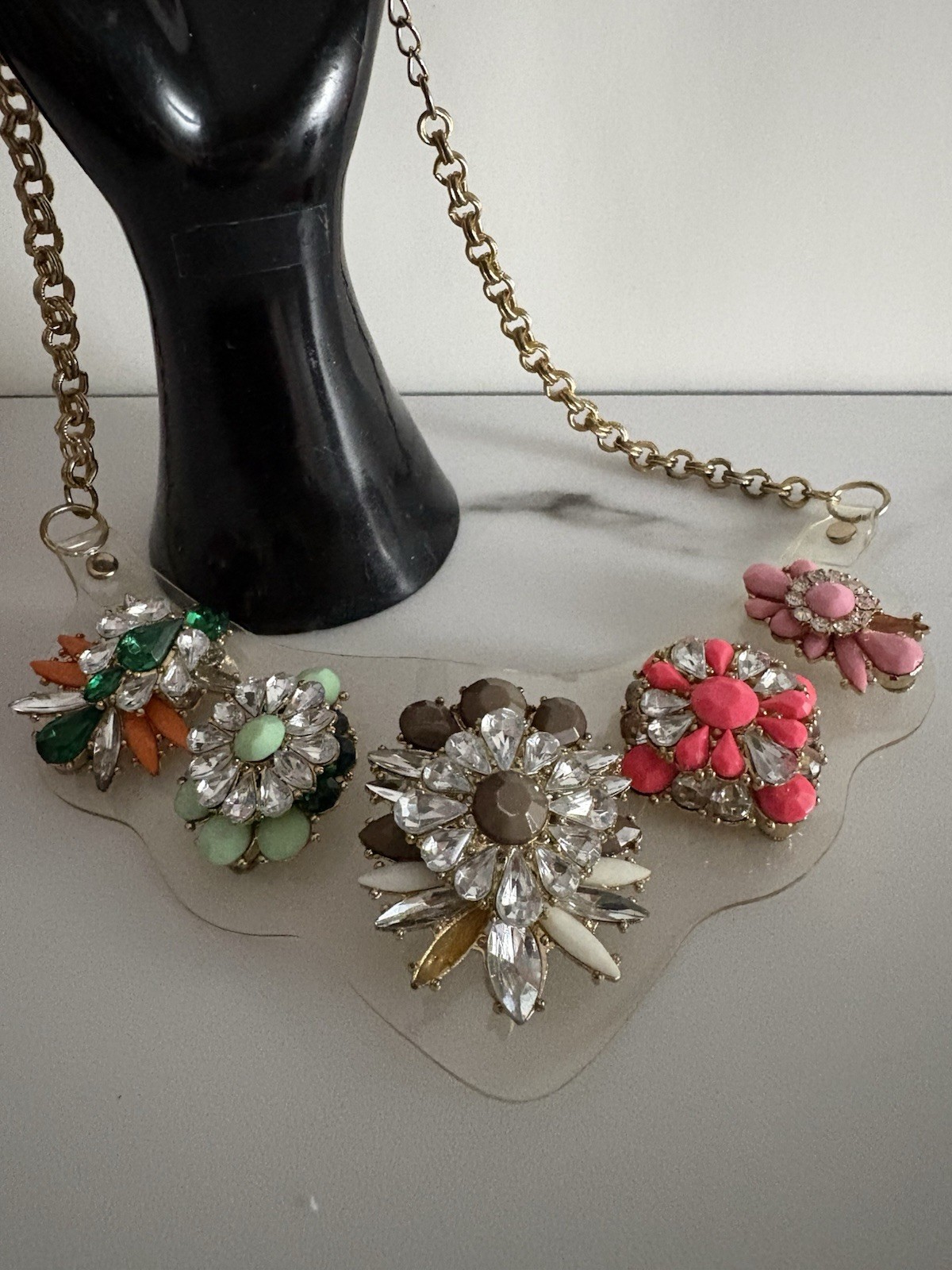 Vintage Statement Multicolor Floral Glass Bib Necklace for Women 19-24″