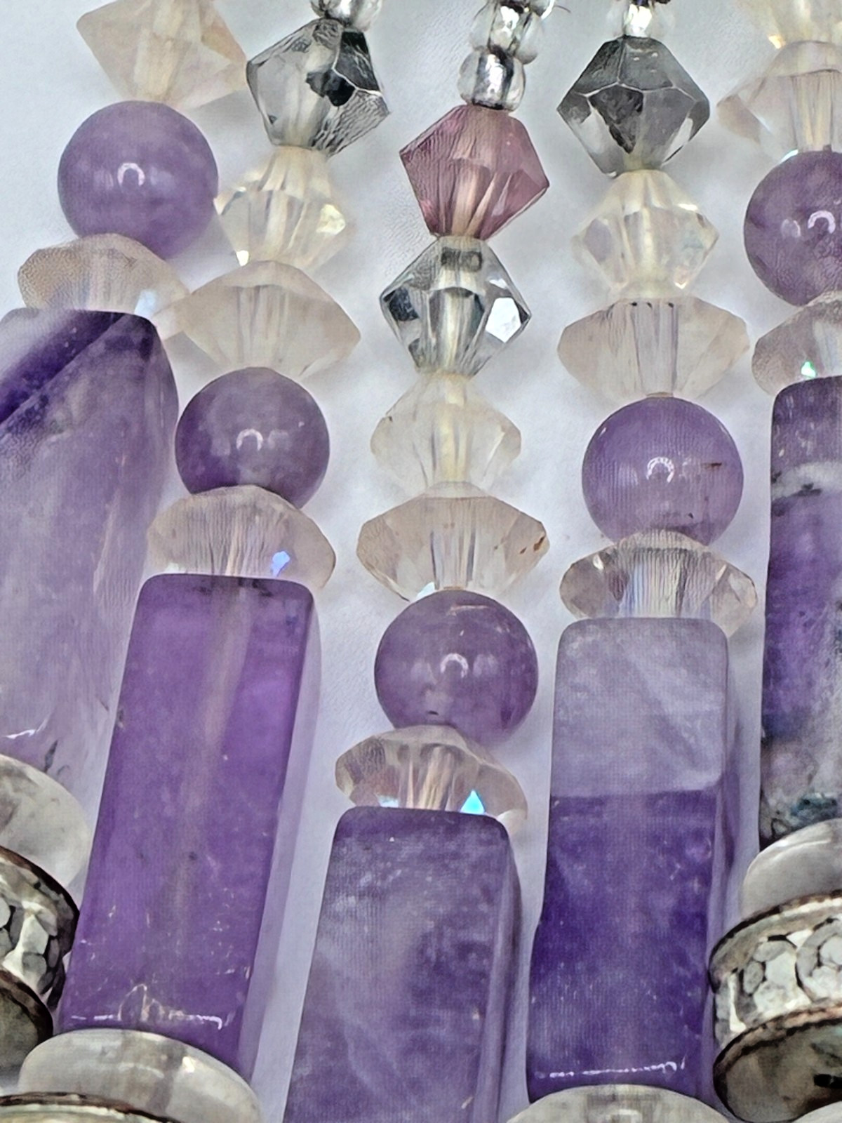 Elegant Classy Vintage Chipita Amethyst Stone Aurora Borealis Bead Clip Earrings