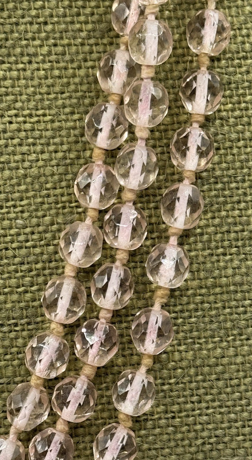 Vintage 30’s No Clasp Hand Knotted Art Deco Pink Crystal Necklace