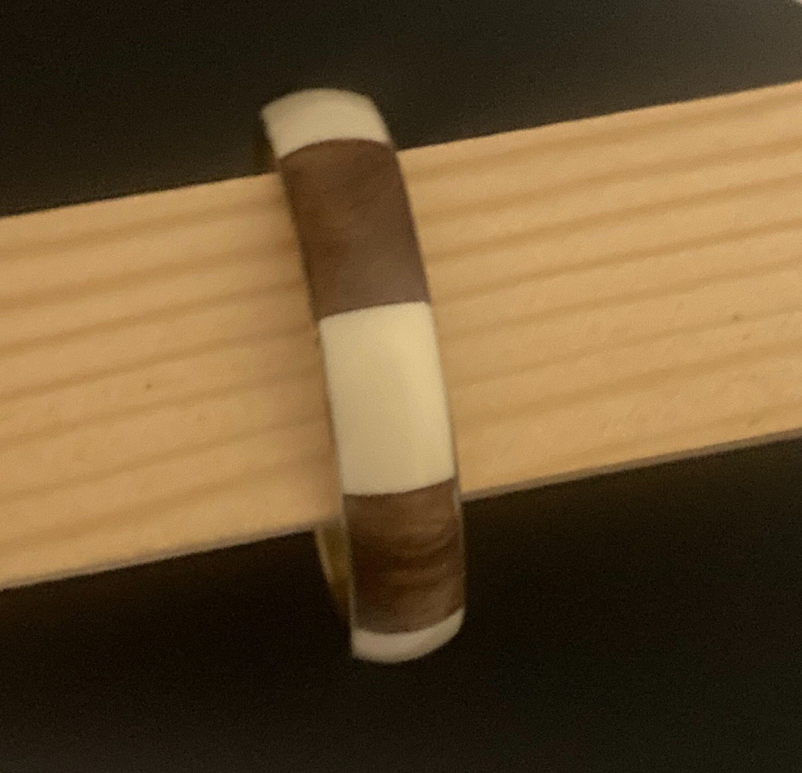 Vintage Brown White Enameled Striped Bangle Bracelet Gold Tone Metal
