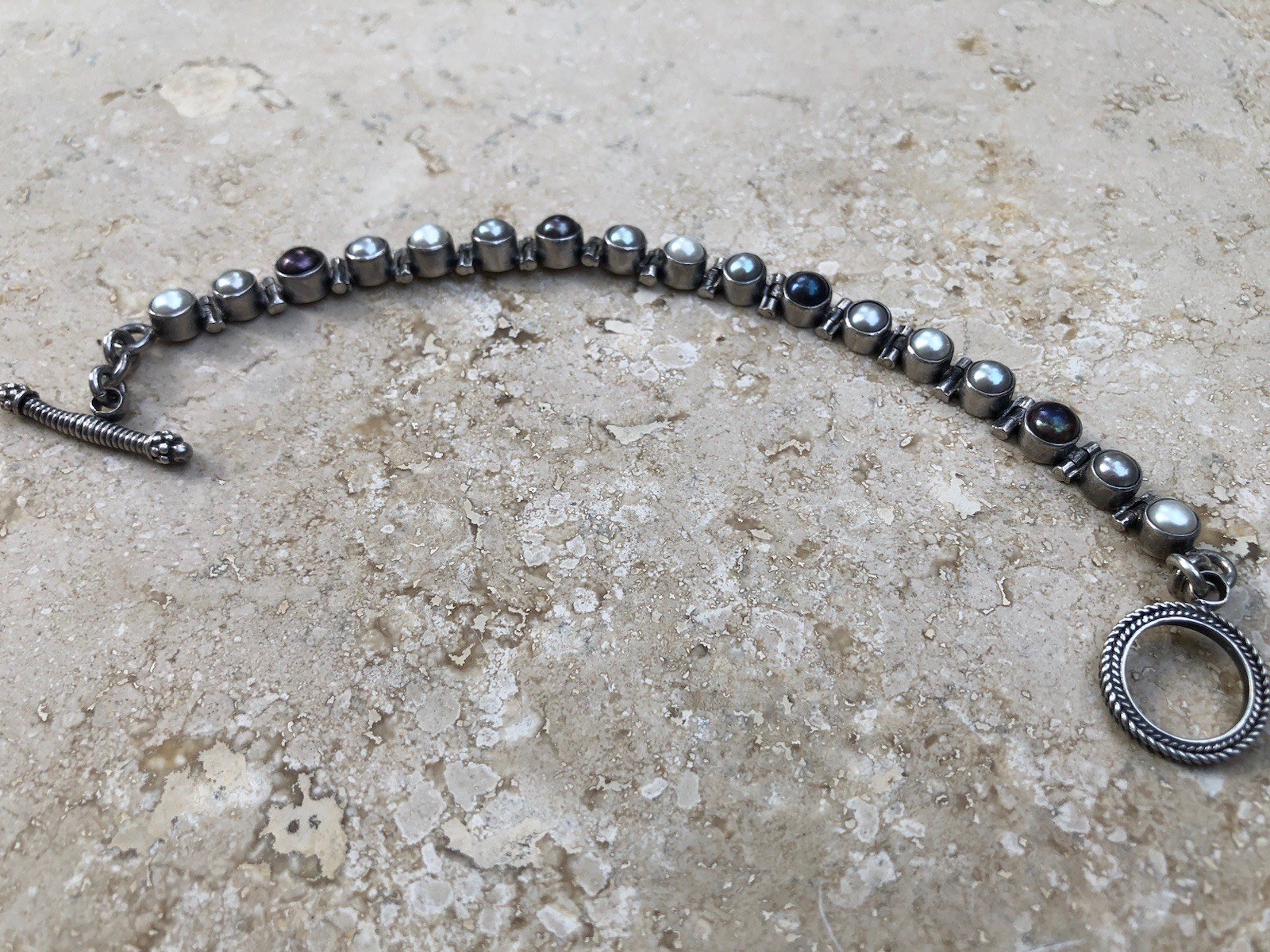 🤍✨Genuine VINTAGE STERLING SILVER Multicolor PEARL BRACELET ESTATE Jewelry✨🤍