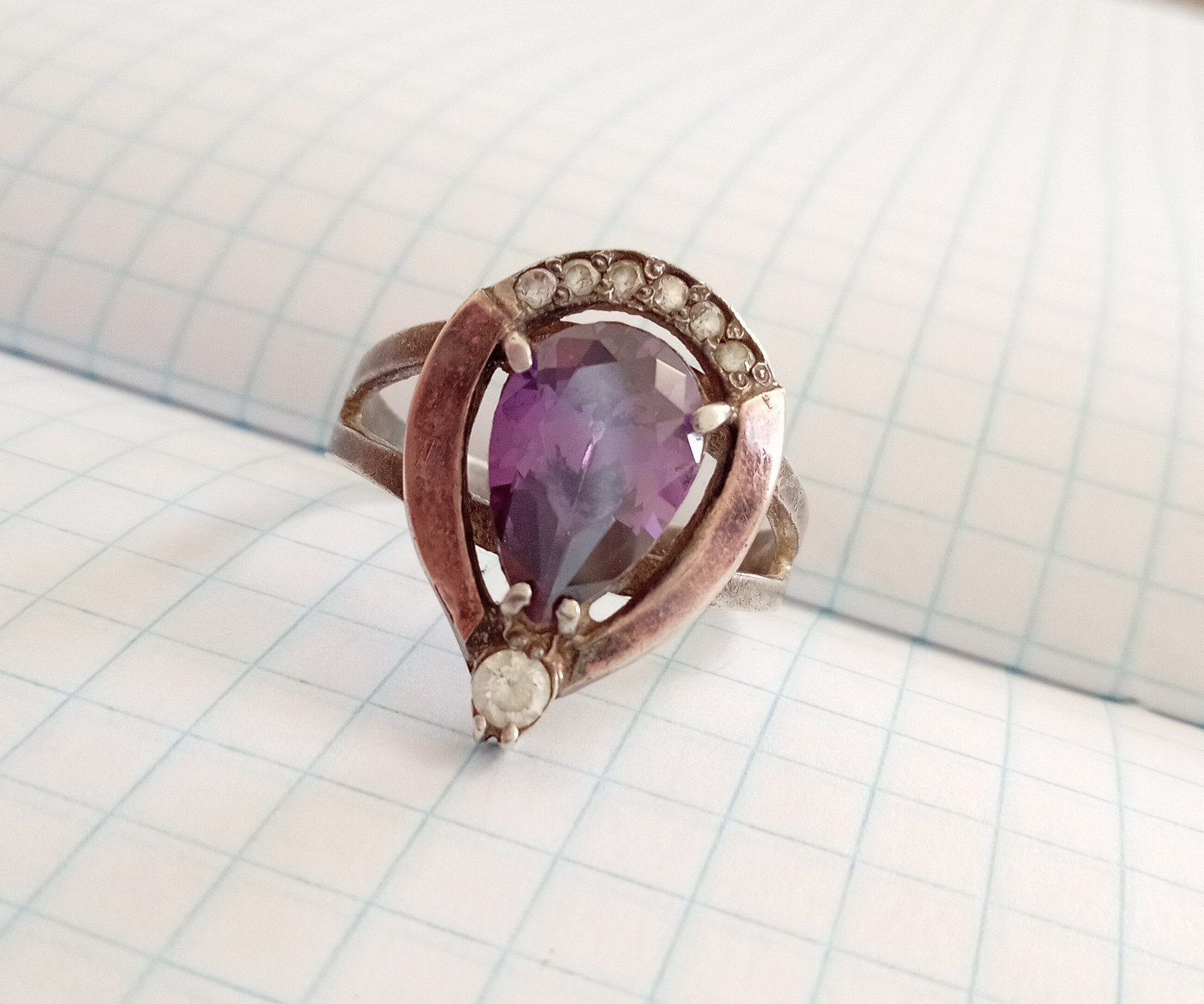Vintage Ring Purple stone Sterling Silver 925 gold 375 test Women Jewelry siz 11