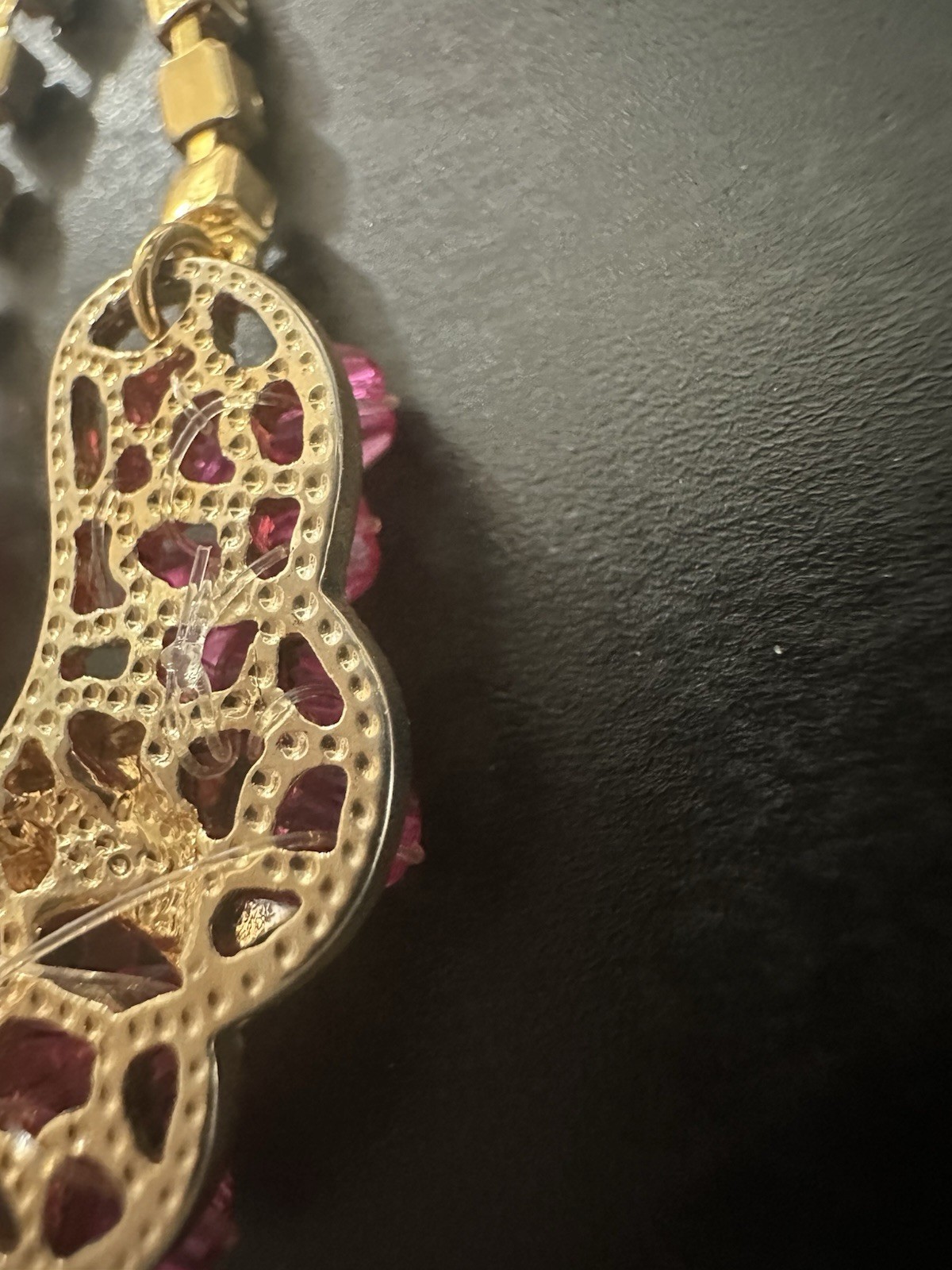 Nice Vintage Gold Tone Pink Purple Deep Red Rhinestone Dangle Hook Earrings