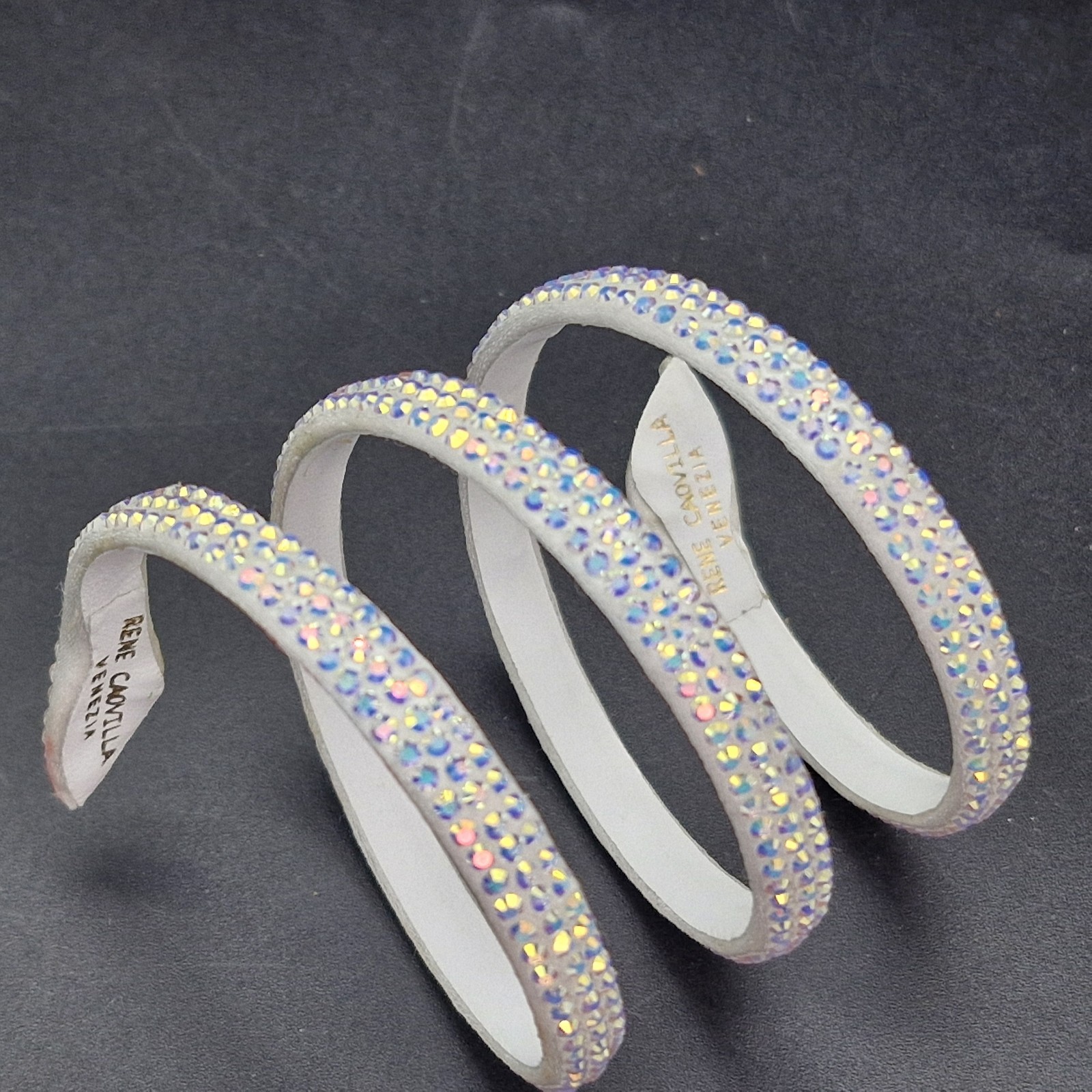 Rene Caovilla Italy White Cleo Snake Wrap Bracelet Leather Rhinestones