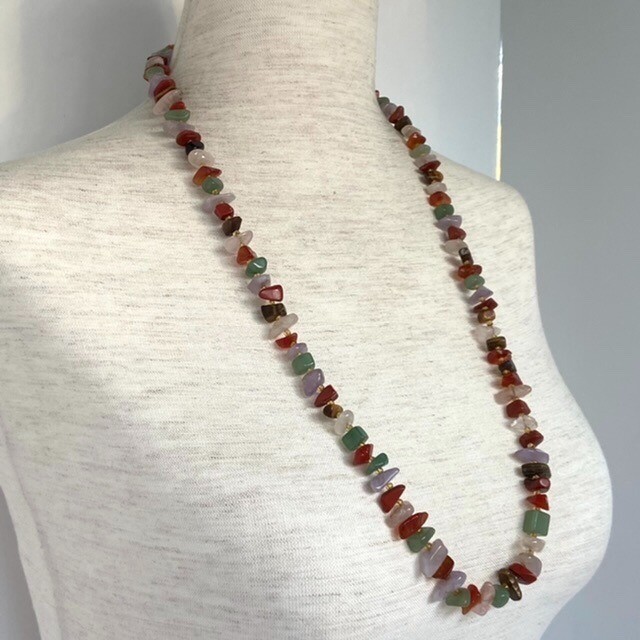 VTG Multi Gemstone Beaded 29″ Necklace 14K 1/20 Gold Filled Fish Hook Clasp