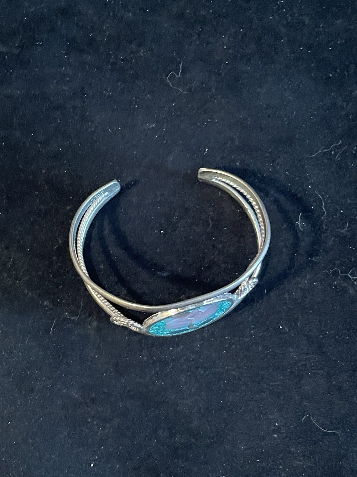 Vintage Alpaca Mexico Silver-Tone Mixed Metal Turquoise Small Cuff Bracelet