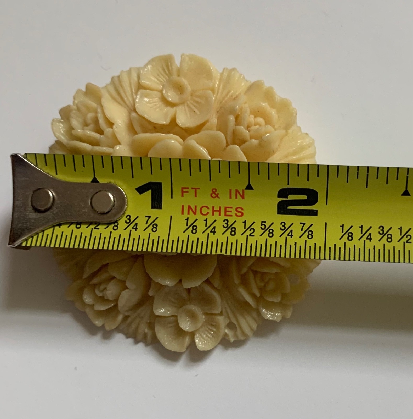 Vintage Japanese Celluloid Ivory Floral Brooch Pin 1930s-1950s