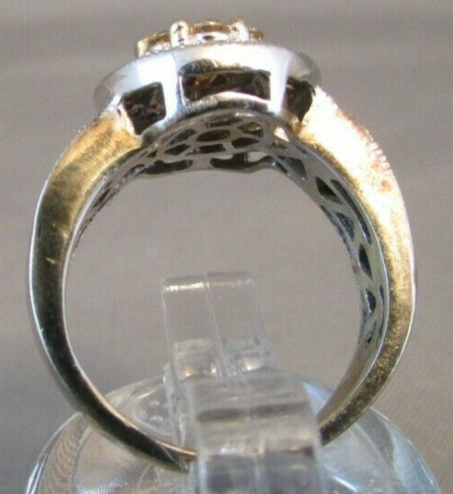 CHAMPAGNE & WHITE DIAMONDS 14k WHITE GOLD RING Size 3.5 IJDN Interjewel USA