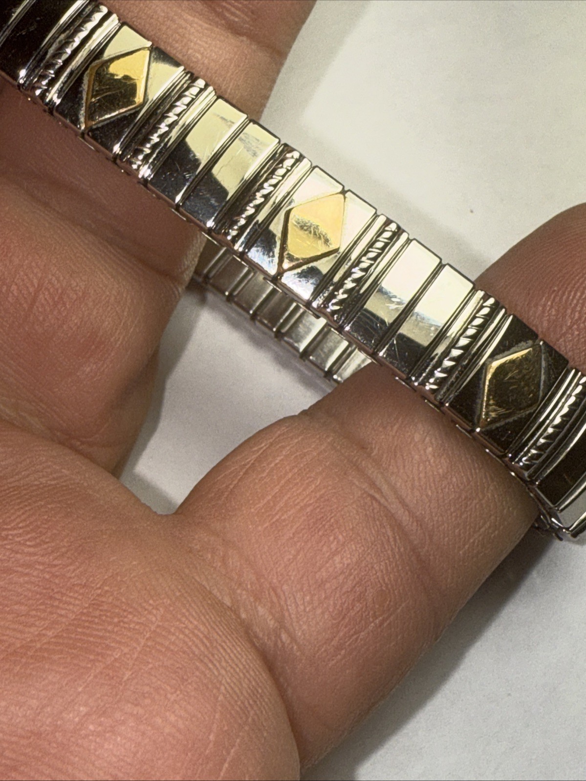 Bracelet MILOR Italy 14k Gold Accents And Stainless Steal Stretch Expanding 9mm