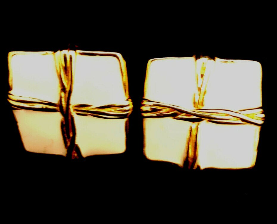 VTG Ivory and Gold Enamel Square Pierced Earrings 1″