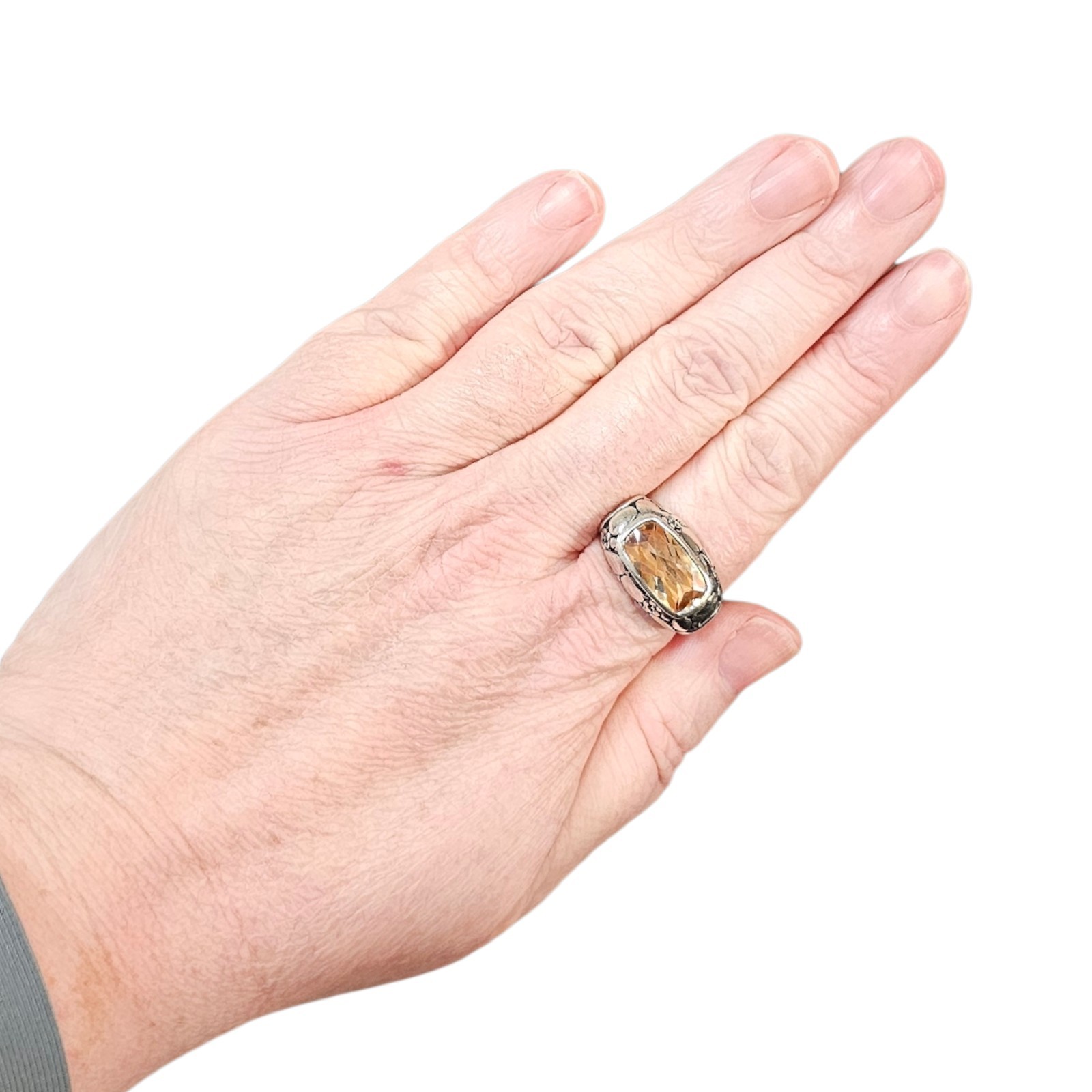 Vintage Cushion Cut Lemon Quartz Beaded Filigree 925 Sterling Ring Sz 9.25 10g