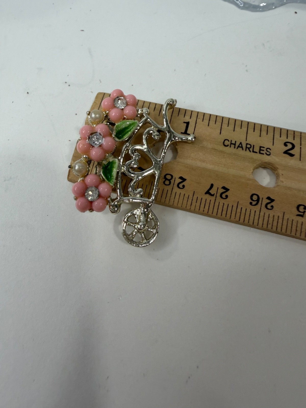 Vintage Gold Tone Pink Flowers with Whimsical Garden Wheelbarrow Brooch
