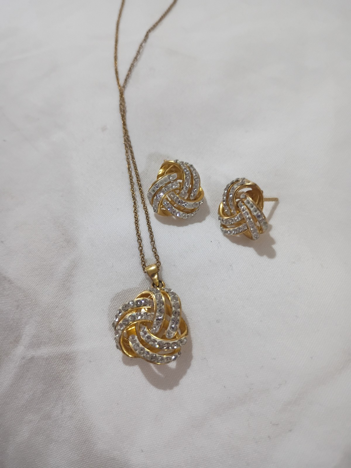 Jacmel JCM sterling silver vermeil cz love knot post back earrings And Necklace