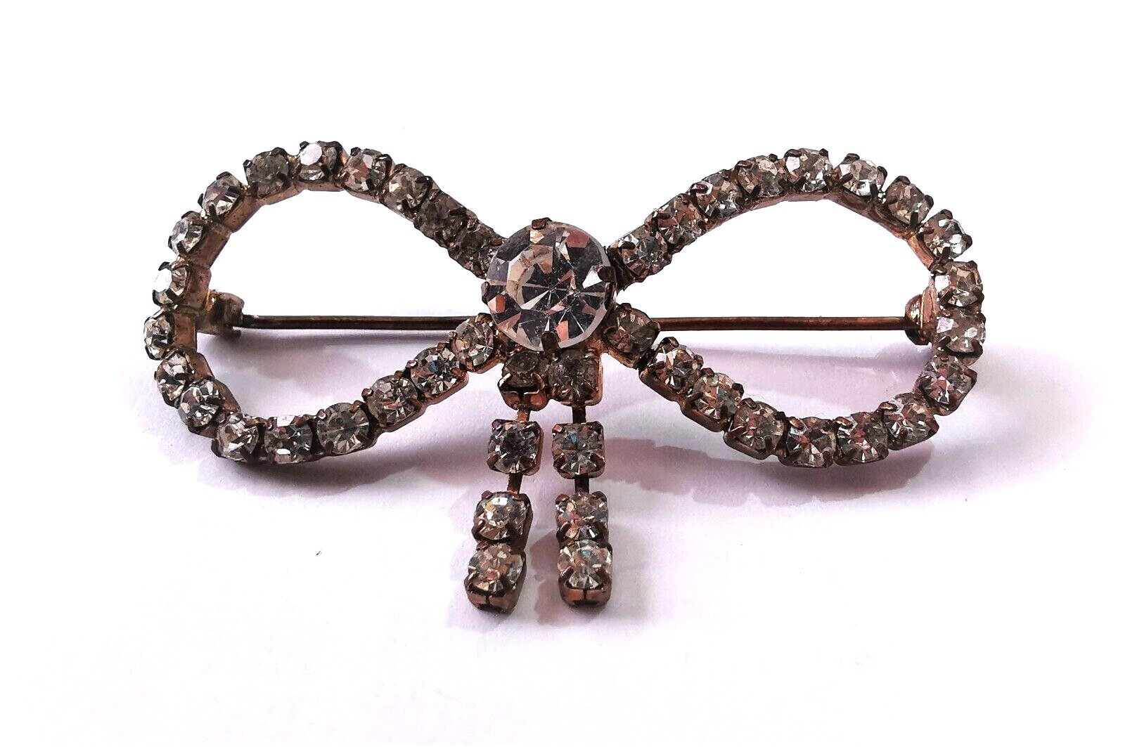 Vintage Czech Clear Glass Brooch Pin Rhinestone Rhinestones Handmade Art Deco Br
