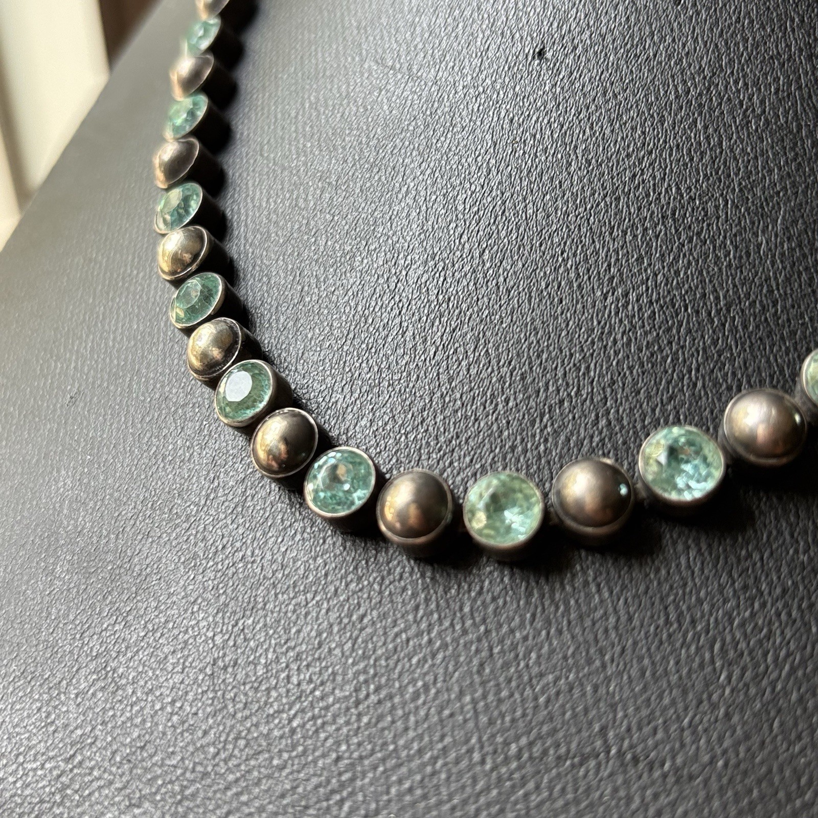 Vintage Sterling Silver Necklace 44g Silver Beads and Blue Stones for Collectors