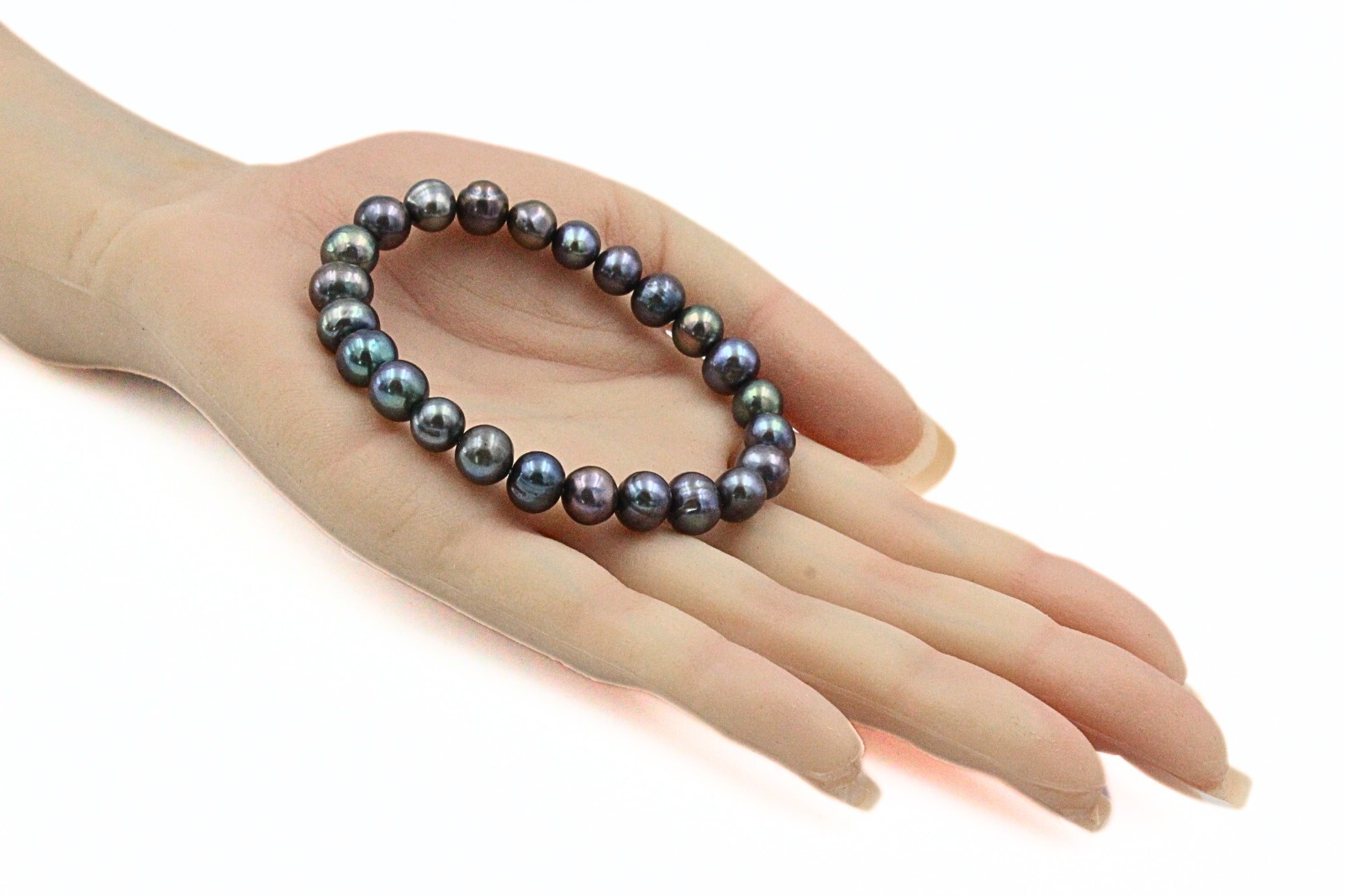 Gorgeous Peacock Black Iridescent Freshwater Contemporary HSN Stretch Bracelet