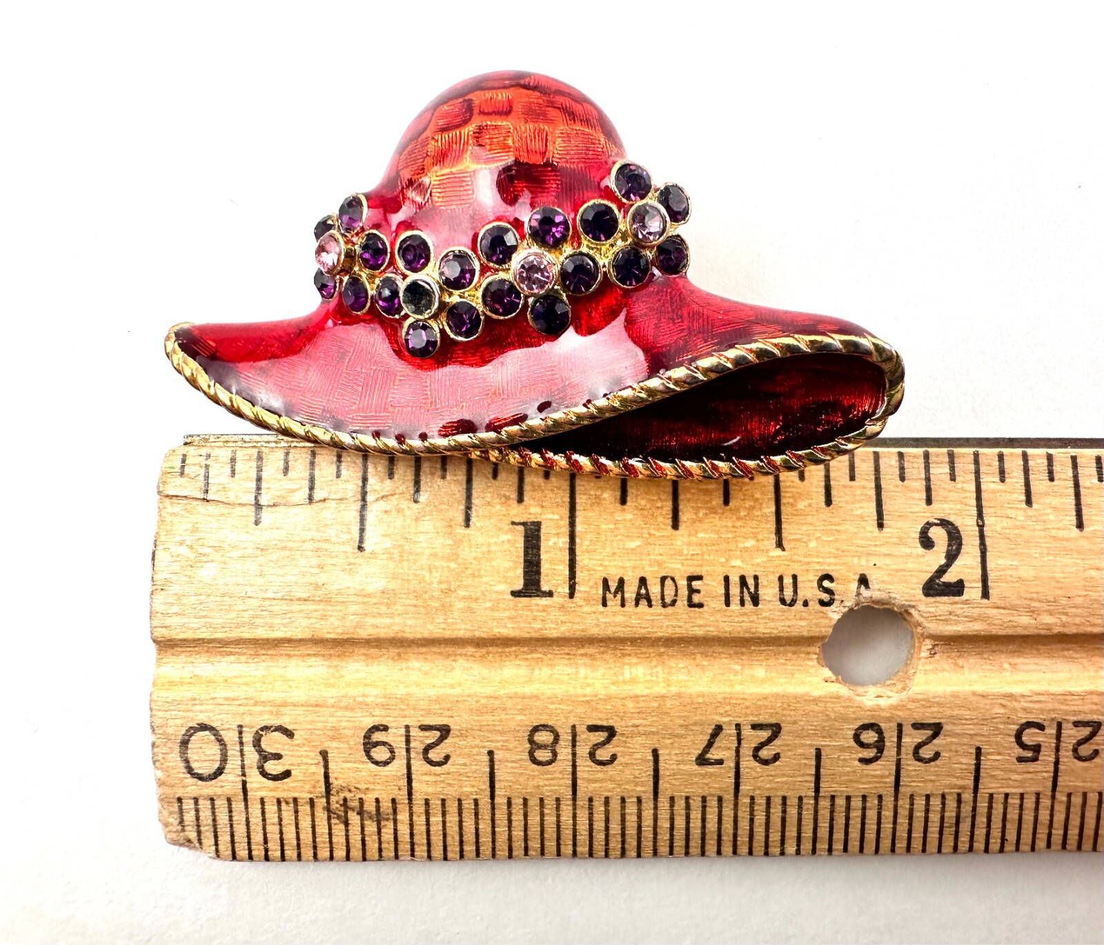 Lot 3 Vintage Brooches Pins: Red Hat Pin, Purple/Pink and Gold/Silver Butteflies