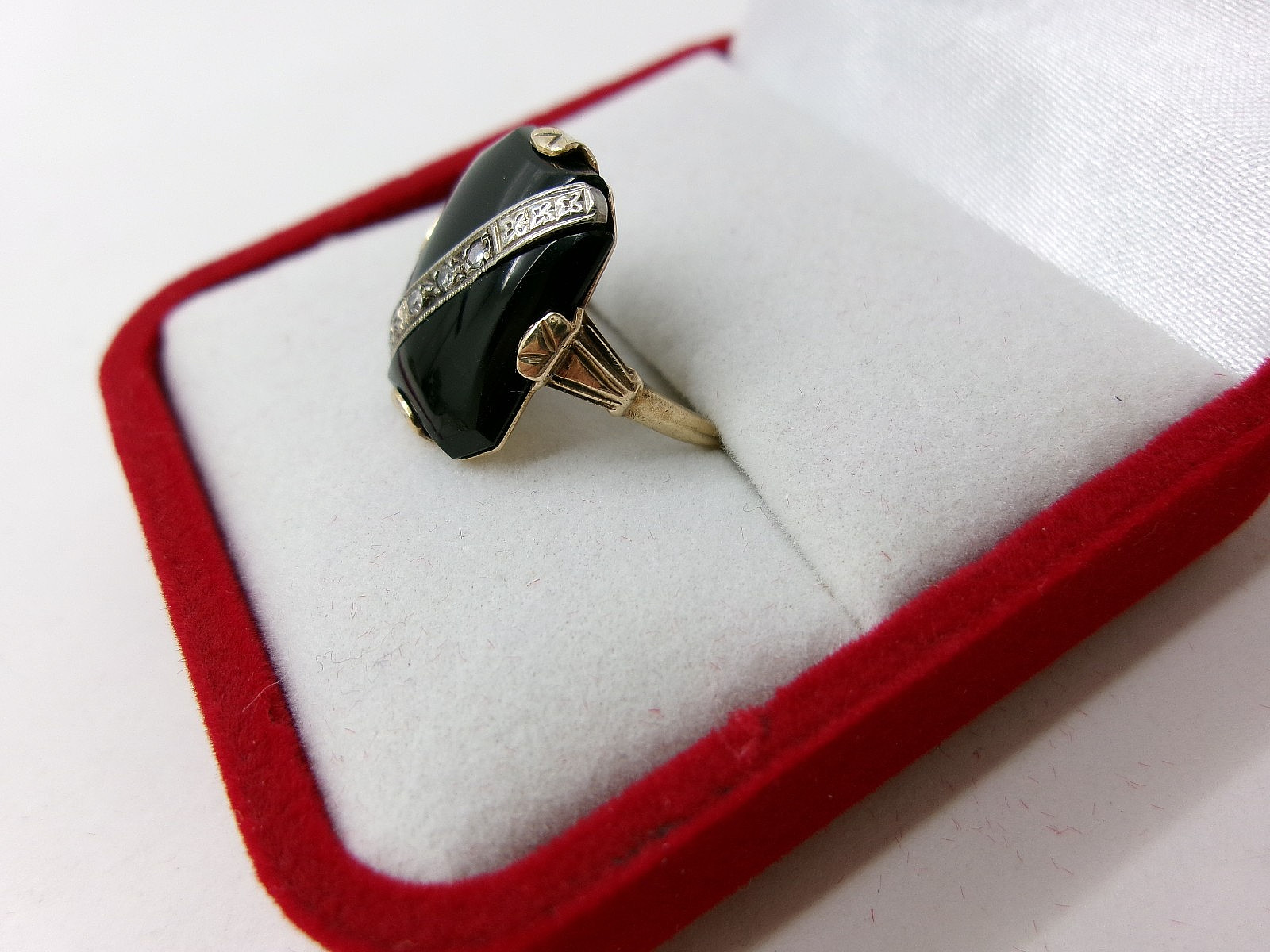 ❤️ Antique Vintage 10K Solid Yellow Gold Ladies’ Black Onyx & Dia Acc Ring 7-1/4