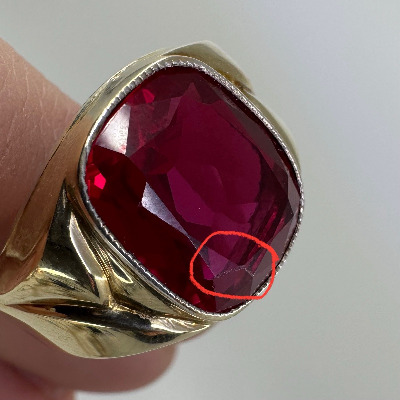 Antique Sterling Silver 10K Gold Top Ruby Mens Ring Sz 12 – 10g