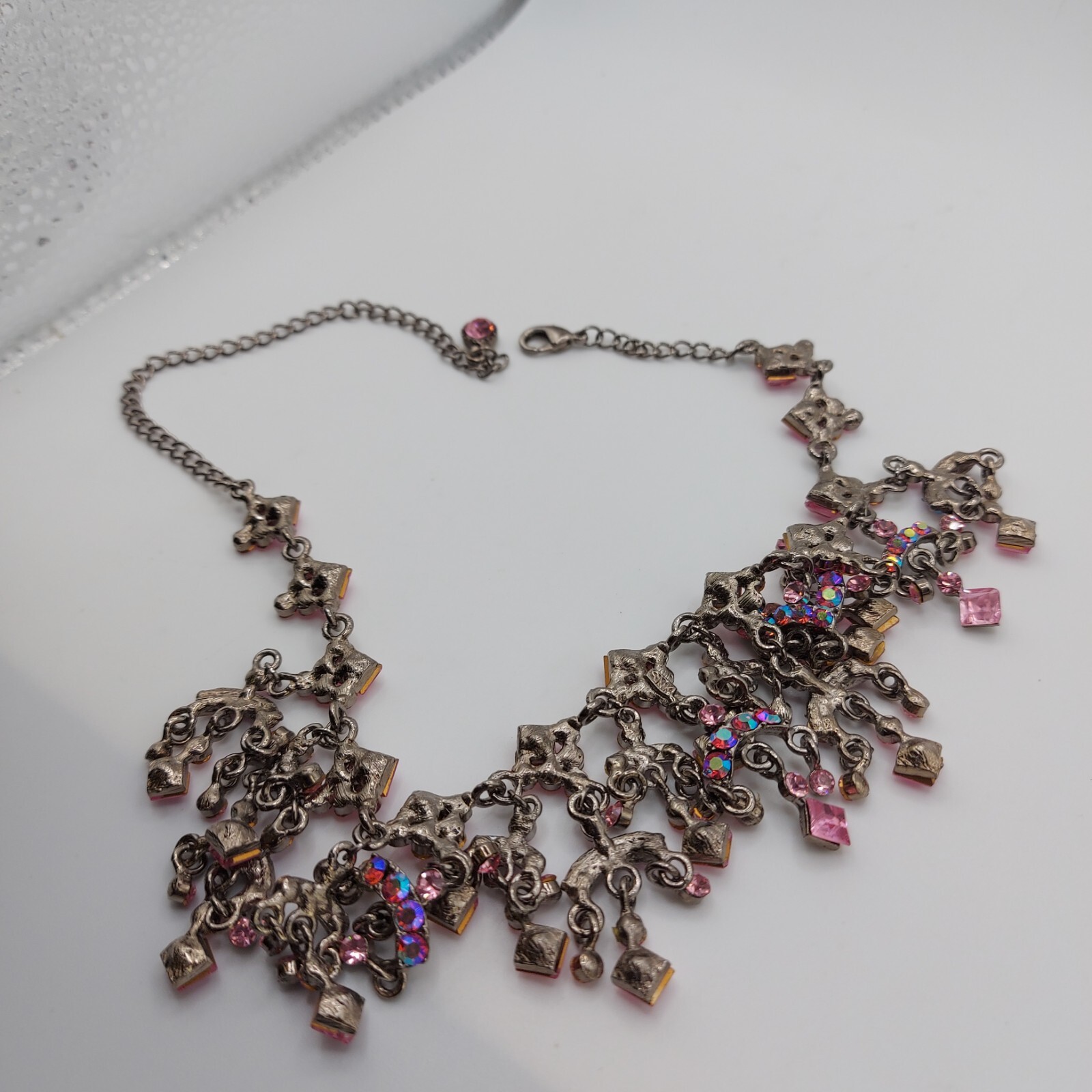 VTG Ice Rose Pink Swarovski Necklace with AB signed SNK stunning 18″ Excellent